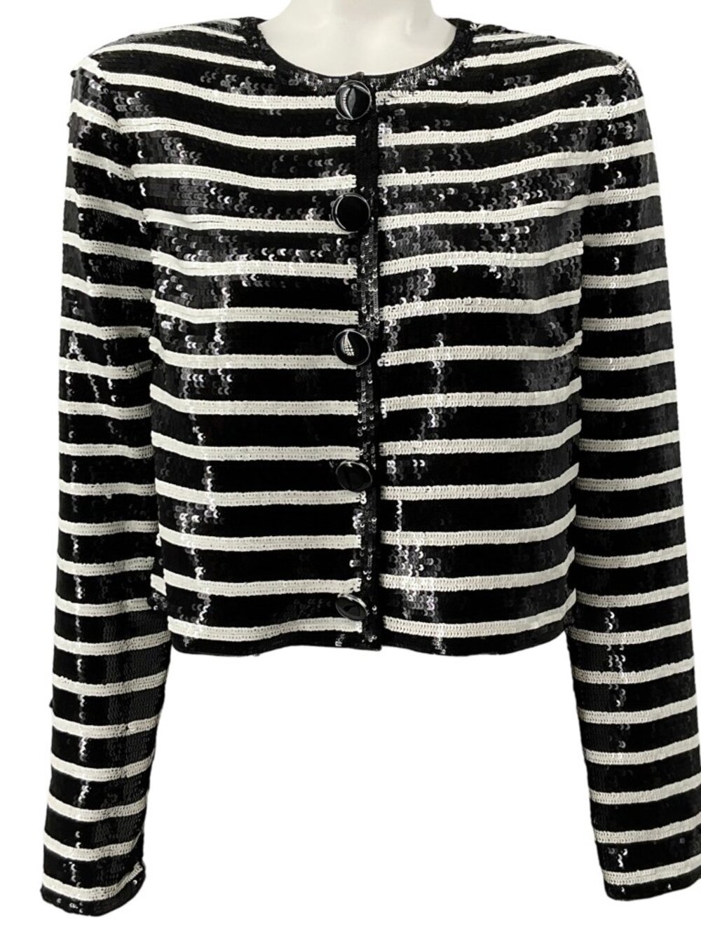 Veronica Beard Black / White Sequin Stripe Mickey Jacket